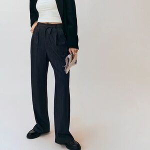 Reformation Mason Pants Black Pinstripe